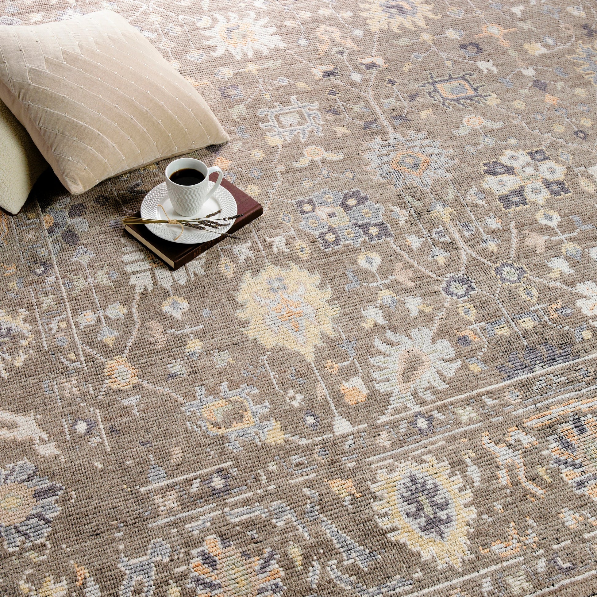 Kushal Rug - 29790 by Surya in charcoal, pale blue, wheat, dusty coral, cream. Made from 70% viscose, 30% wool in a unique style.