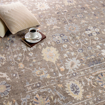 Kushal Rug - 29790 by Surya in charcoal, pale blue, wheat, dusty coral, cream. Made from 70% viscose, 30% wool in a unique style.