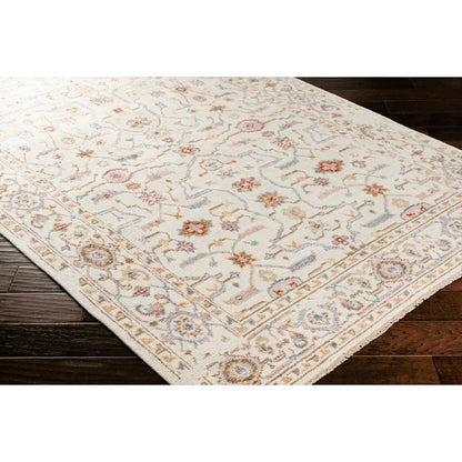 Kushal KUS-2306 Rug by Surya in tan, wheat, gray, light blue, light gray, pink. Made from 70% viscose, 30% wool in a unique style.
