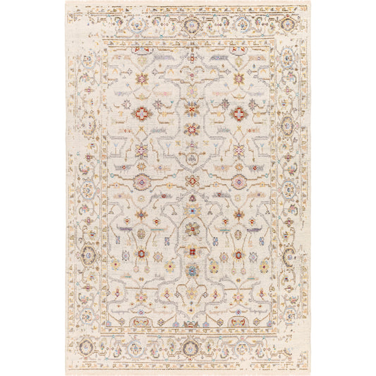 Kushal Rug - 30132 by Surya in tan, wheat, gray, light blue, light gray, pink. Made from 70% viscose, 30% wool in a unique style.