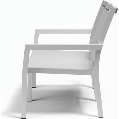 Naples Outdoor Sling Loveseat by Sunset West in white. Made from aluminum in a modern style.
