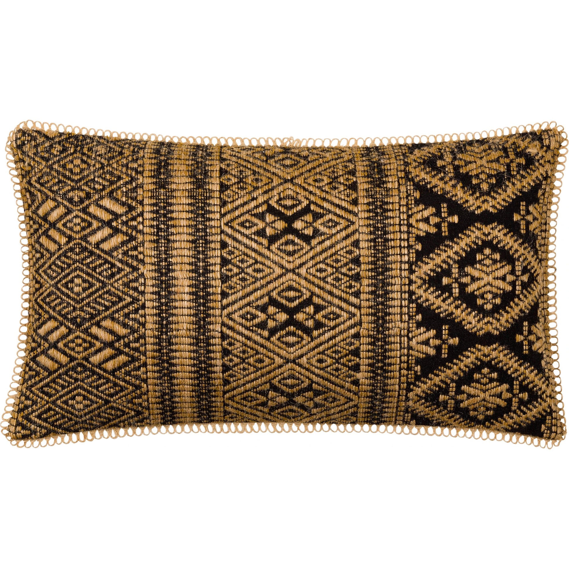 Kavana Pillow - 29161 by Surya in camel, black. Made from front: 75% cotton, front: 25% jute, back: 100% cotton in a modern style.