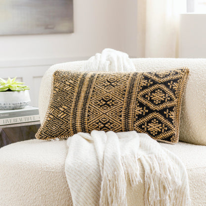 Kavana Pillow - 29161 by Surya in camel, black. Made from front: 75% cotton, front: 25% jute, back: 100% cotton in a modern style.