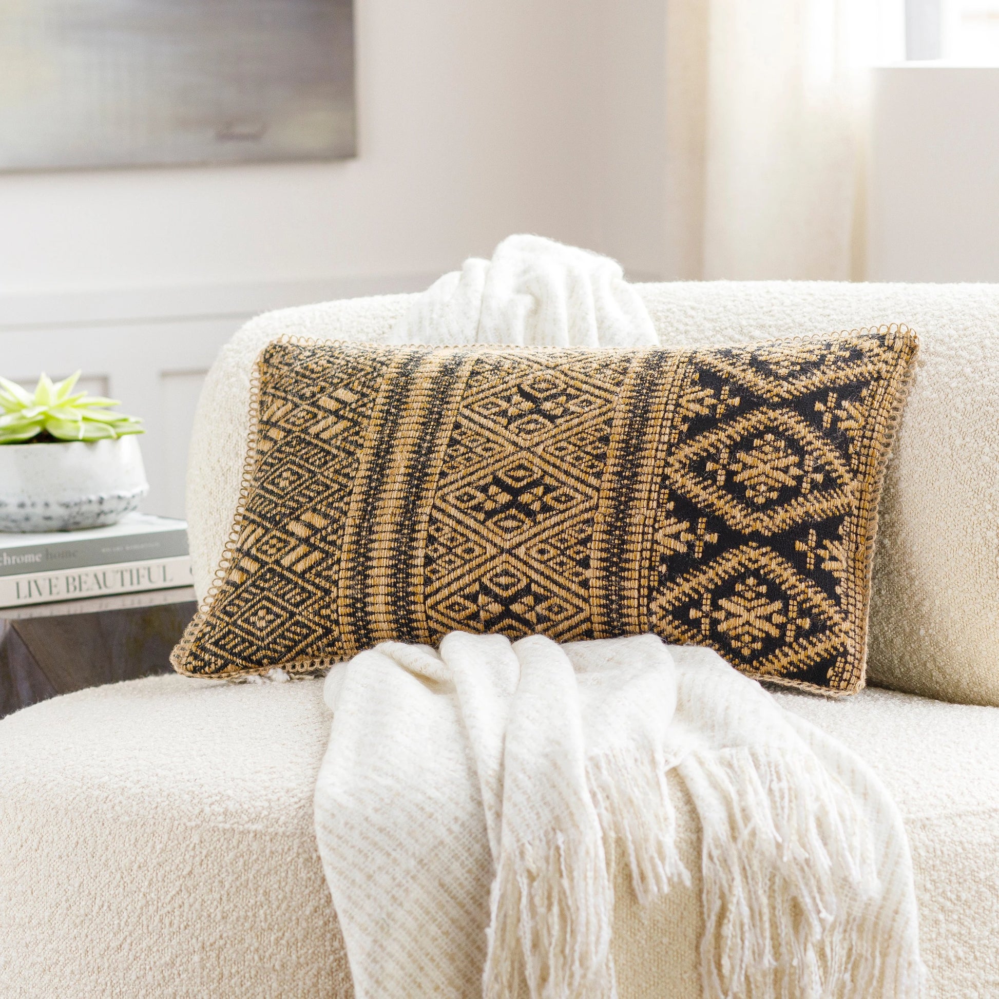 Kavana Pillow - 29161 by Surya in camel, black. Made from front: 75% cotton, front: 25% jute, back: 100% cotton in a modern style.