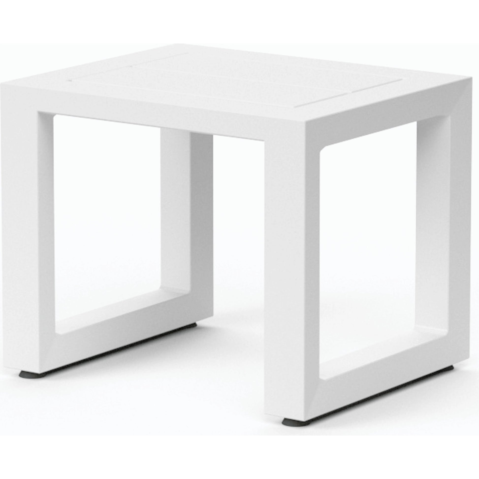 Newport Outdoor End Table by Sunset West in frost. Made from aluminum in a modern style.