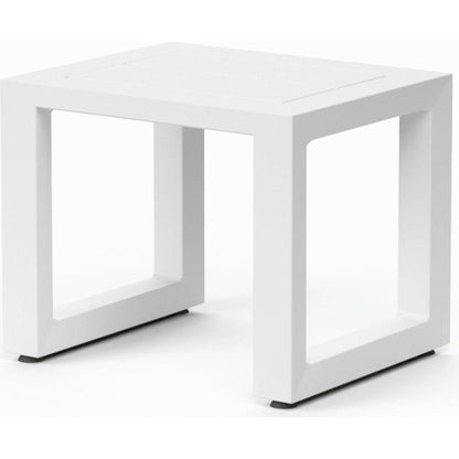 Newport Outdoor End Table by Sunset West in frost. Made from aluminum in a modern style.