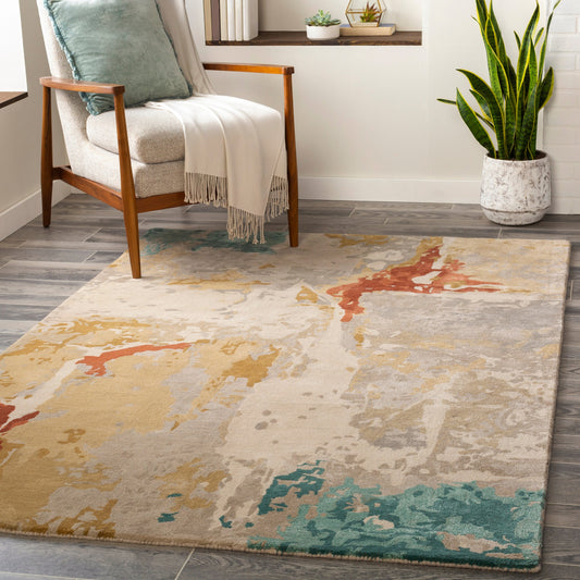 Kavita Rug - 25145 by Surya in brick, coral, sea foam. Made from 50% viscose, 50% wool in 