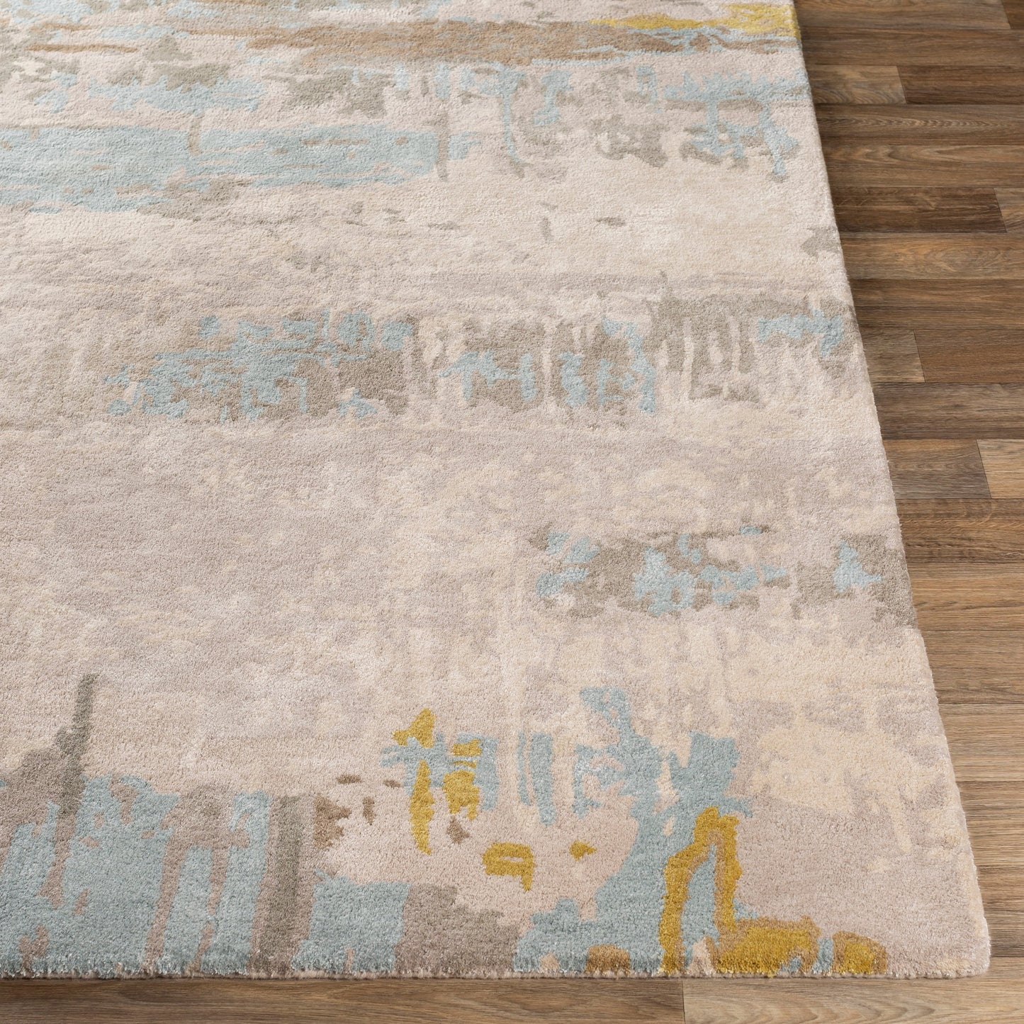 006 SI-1854040,SR-827186,SR-827187,SR-827188,SR-827191 | Closeup | Kavita Rug - 25144 by Surya in light beige, gray, dark brown, mustard. Made from 50% viscose, 50% wool in a unique style.