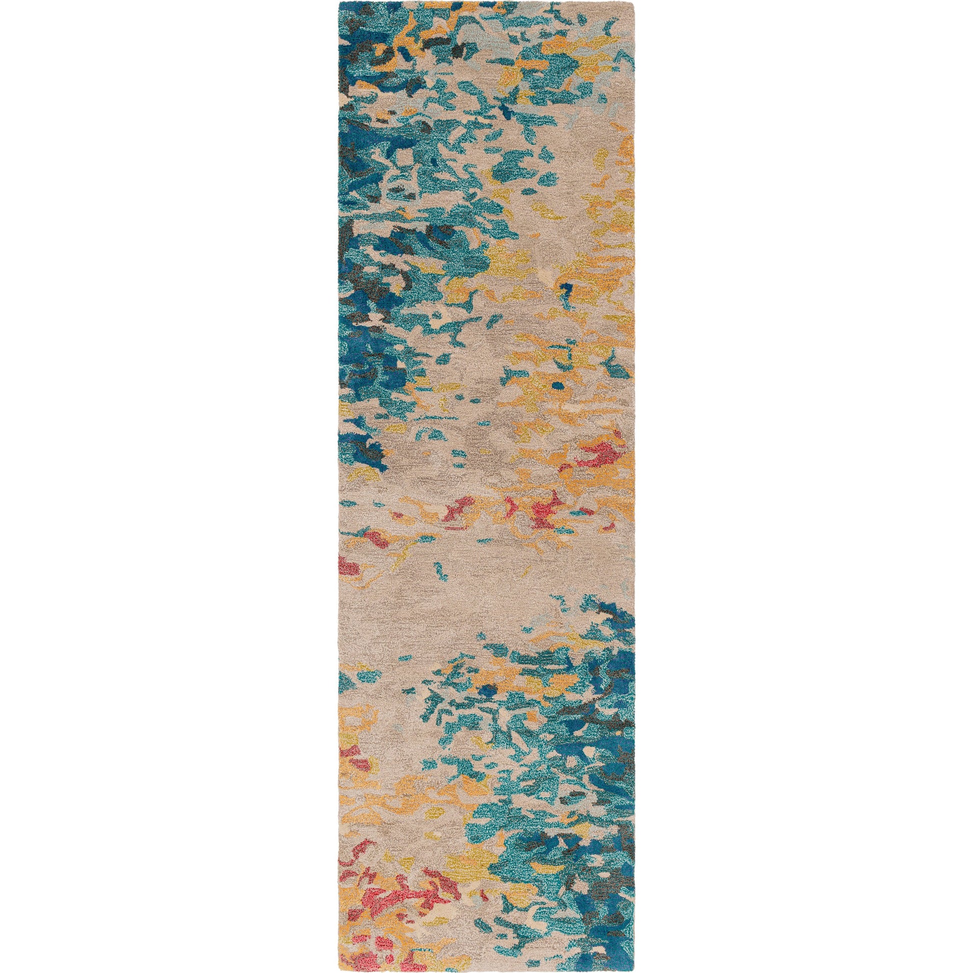 Kavita Rug - 30271 by Surya in aqua, blue, burnt orange, yellow, red, burgandy. Made from 50% viscose, 50% wool in a unique style.