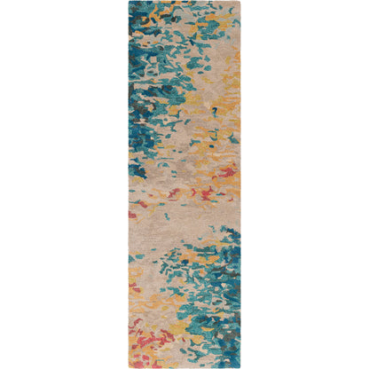 Kavita Rug - 30271 by Surya in aqua, blue, burnt orange, yellow, red, burgandy. Made from 50% viscose, 50% wool in a unique style.