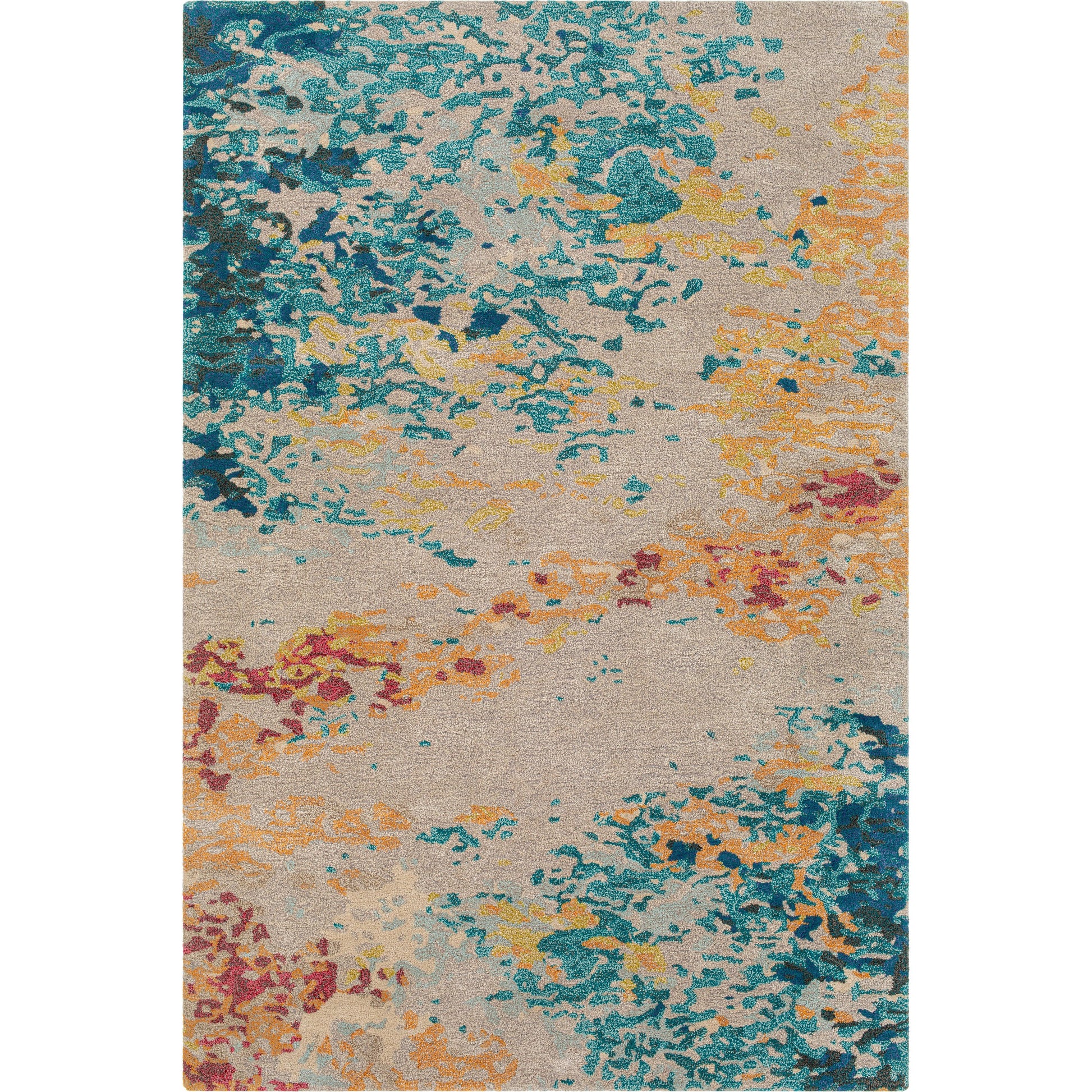 Kavita Rug - 30271 by Surya in aqua, blue, burnt orange, yellow, red, burgandy. Made from 50% viscose, 50% wool in a unique style.