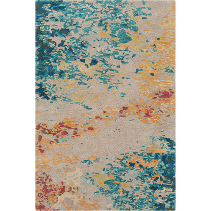 Kavita Rug - 30271 by Surya in aqua, blue, burnt orange, yellow, red, burgandy. Made from 50% viscose, 50% wool in a unique style.