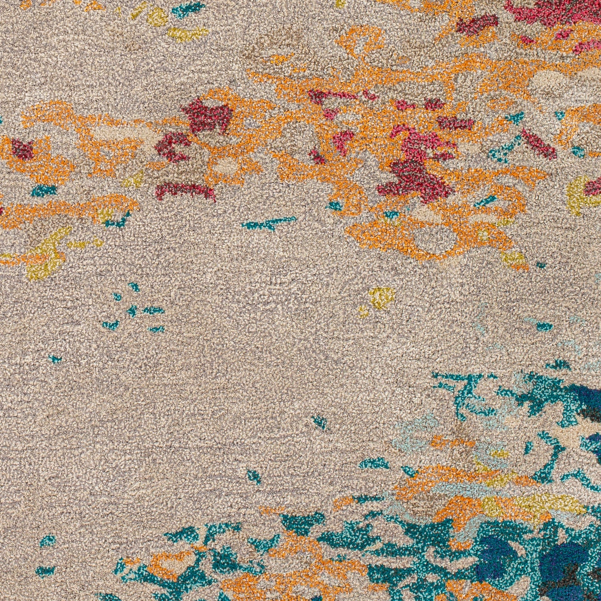 Kavita Rug - 30271 by Surya in aqua, blue, burnt orange, yellow, red, burgandy. Made from 50% viscose, 50% wool in a unique style.