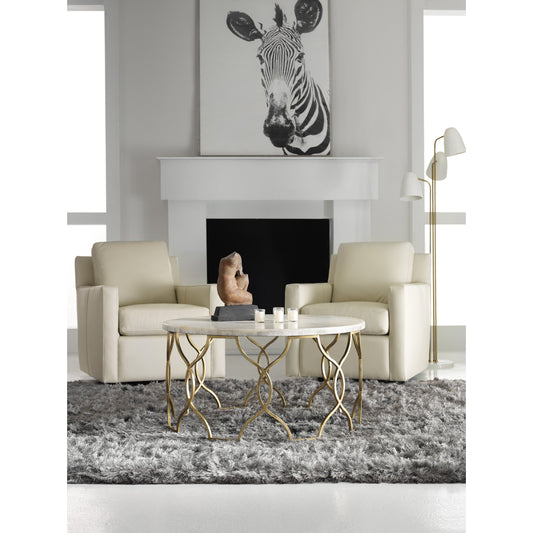Corrina Cocktail Table by Hooker Furniture in gold leaf. Made from gold leaf with onyx in a modern style.