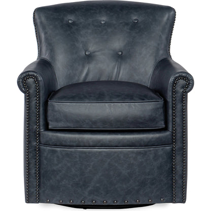 Swivel Club Chair by Hooker Furniture in oste river deep ocean. Made from leather, oste river deep ocean (aniline top grain) in a traditional style.