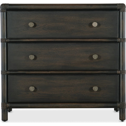 Retreat Pole Rattan Nightstand by Hooker Furniture. Made from oak, maple veneers with rope in a cottage & farmhouse style.