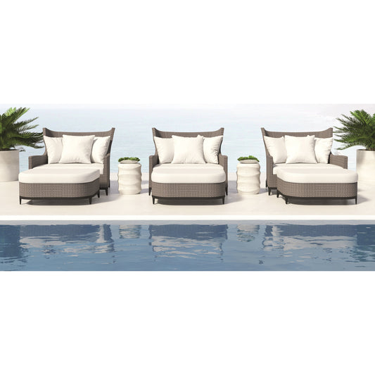 Captiva Large Ottoman by Bernhardt in pewter gray. Made from herringbone weave endura wicker, fabric in a unique style.