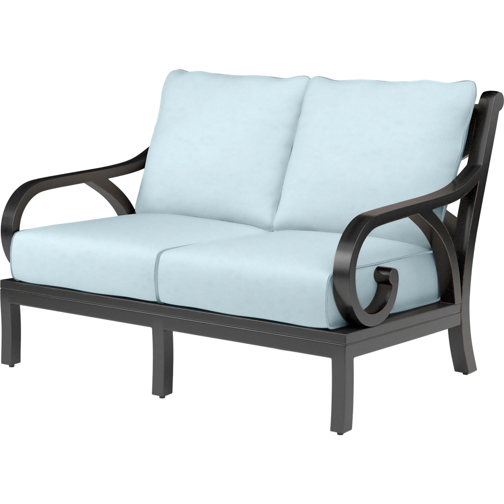 Monterey Outdoor Loveseat by Sunset West in browns. Made from aluminum in a cottage & farmhouse style.