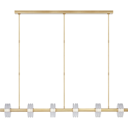 Laurel X-Large Linear Chandelier by Visual Comfort & Co. in white and hand rubbed antique brass. Made from brass in a unique style.