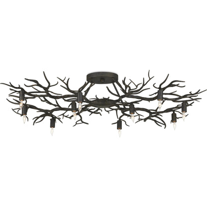 Rainforest Semi-Flush by Currey and Company in rustic bronze. Made from wrought iron in a modern style.