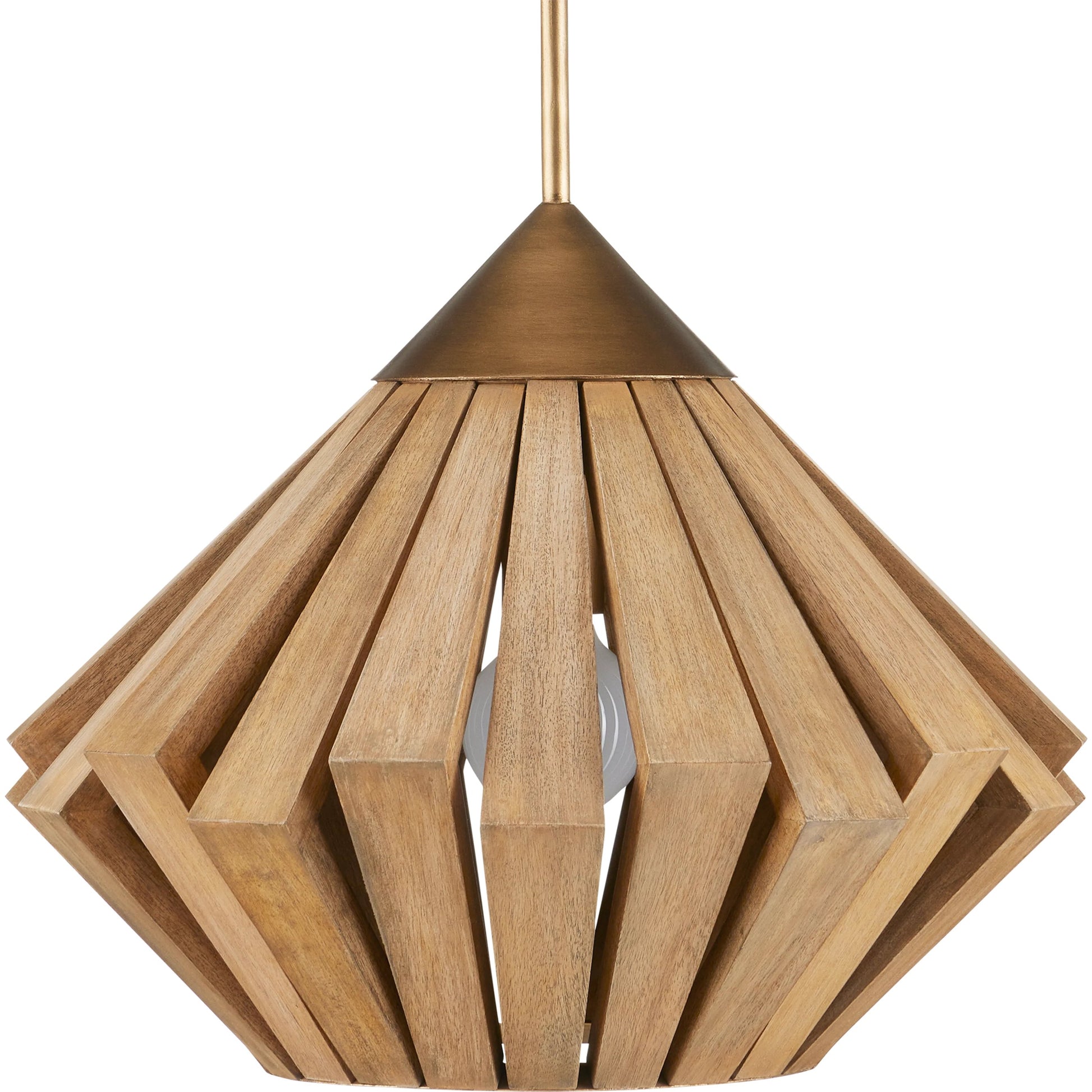 Plunge Pendant by Currey and Company in toffee, brass. Made from wrought iron, wood in a modern style.