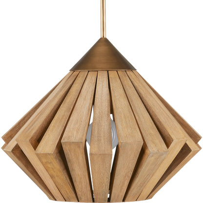 Plunge Pendant by Currey and Company in toffee, brass. Made from wrought iron, wood in a modern style.
