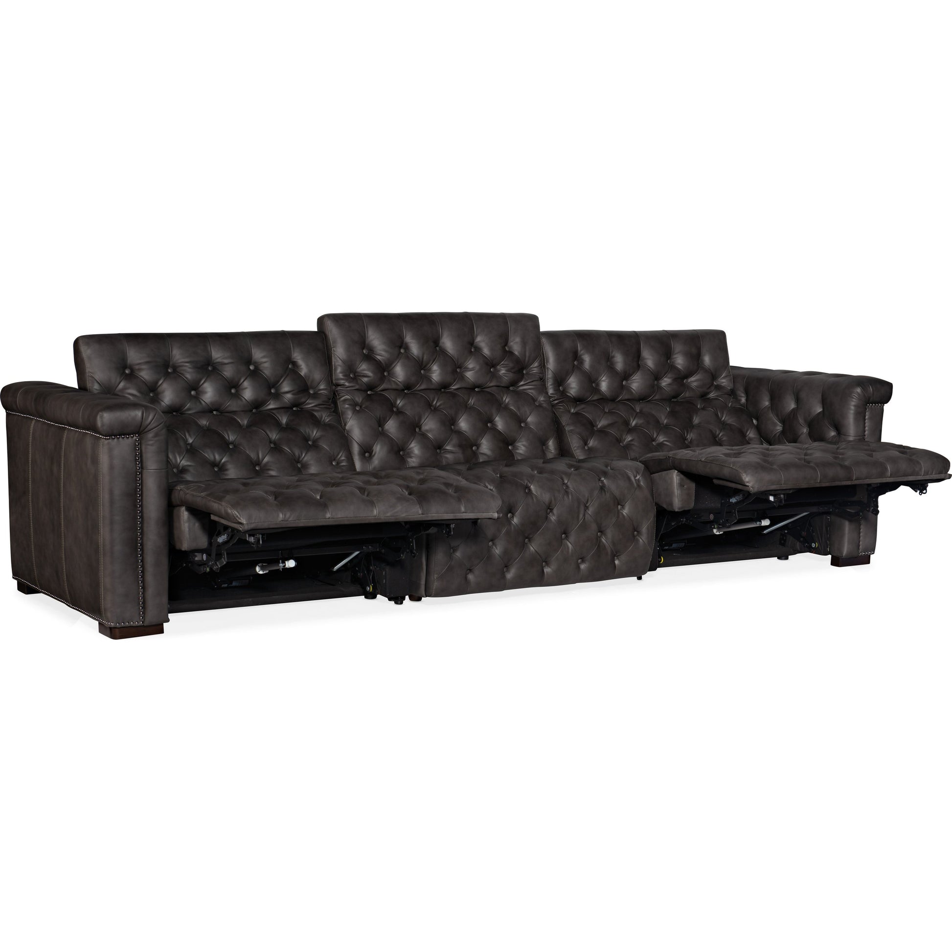 Savion Grandier Power Reclining Sofa by Hooker Furniture. Made from leather in a modern style.