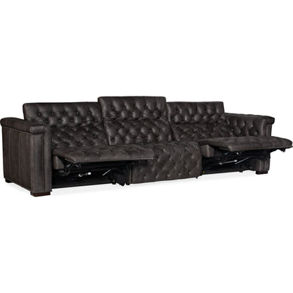 Savion Grandier Power Reclining Sofa by Hooker Furniture. Made from leather in a modern style.