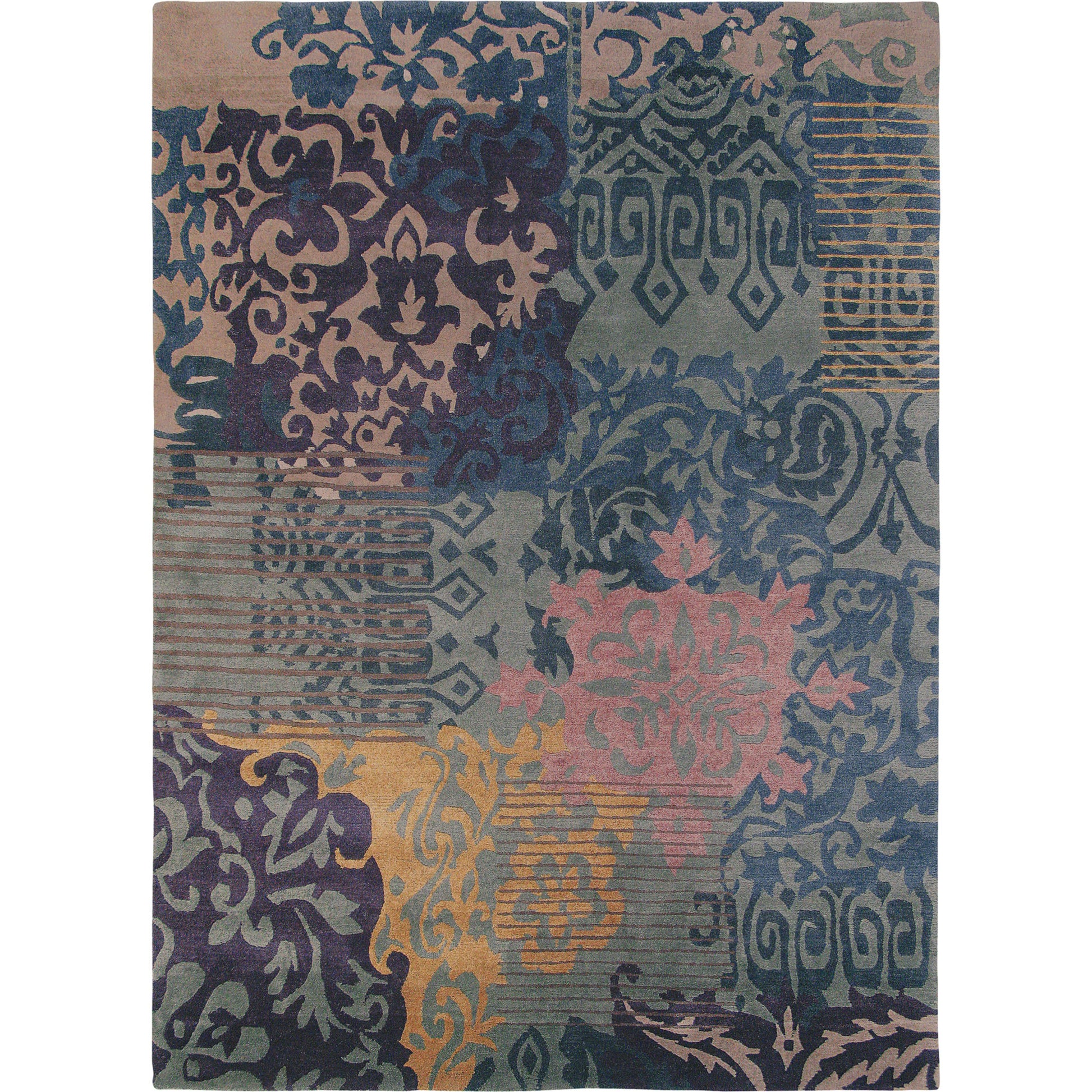 Kyah KYA-9105 Rug by Surya in yellow, gray, blue, pink. Made from 100% new zealand wool in a unique style.