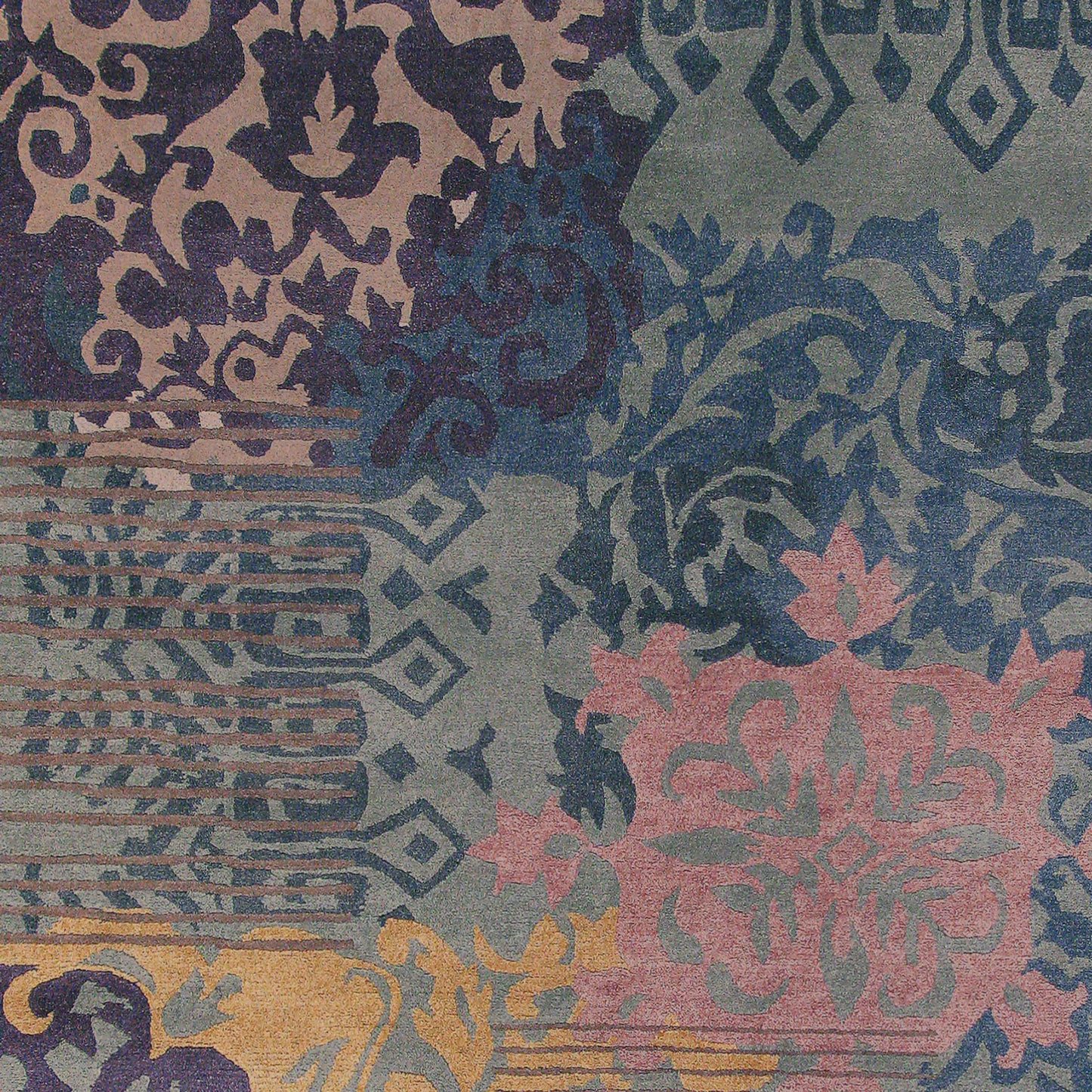 001 79952-31095,79952-31097 | Closeup | Kyah KYA-9105 Rug by Surya in yellow, gray, blue, pink. Made from 100% new zealand wool in a unique style.