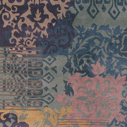 Kyah KYA-9105 Rug by Surya in yellow, gray, blue, pink. Made from 100% new zealand wool in a unique style.