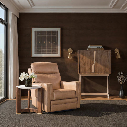 Eleana 3 Leg Round End Table by Hooker Furniture in light caramel, quartered walnut veneers, marble. Made from walnut veneers, marble in a modern style.