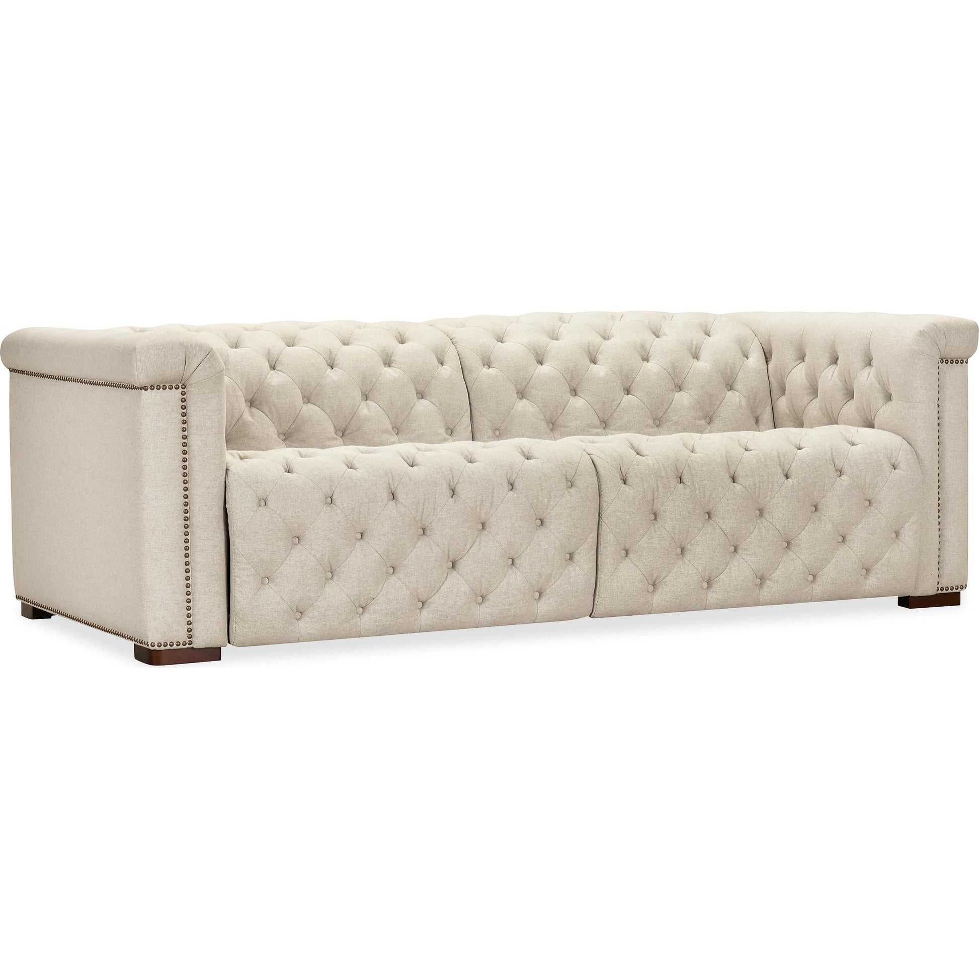 Savion Deux Sofa with Power Recliners and Power Headrests by Hooker Furniture in dark wood. Made from unique in a traditional style.