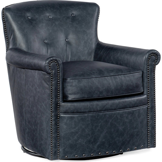 Swivel Club Chair by Hooker Furniture in oste river deep ocean. Made from leather, oste river deep ocean (aniline top grain) in a unique style.