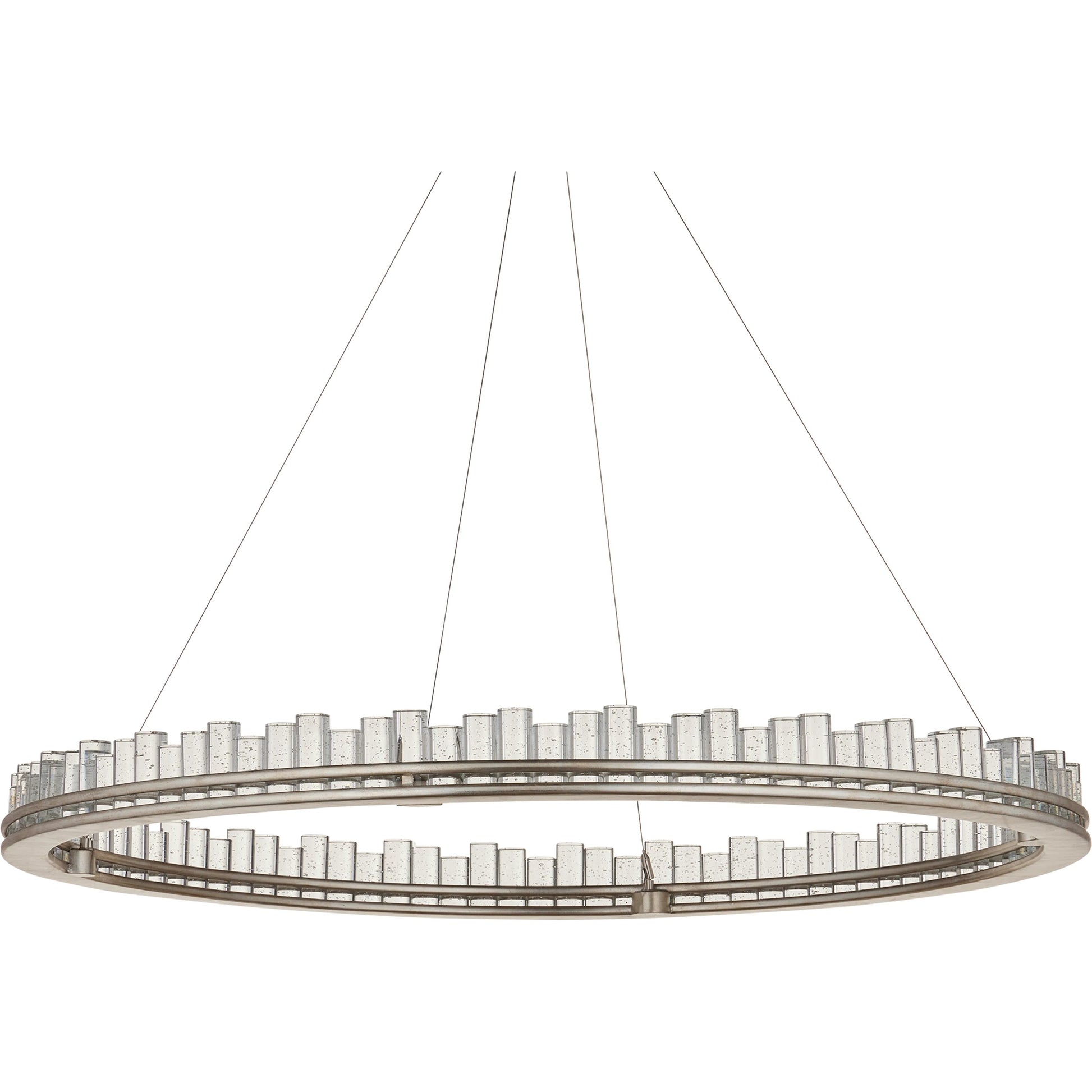 Pleiades Chandelier by Currey and Company in contemporary silver leaf, contemporary silver, clear. Made from wrought iron, seeded crystal in a modern style.