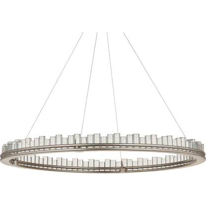 Pleiades Chandelier by Currey and Company in contemporary silver leaf, contemporary silver, clear. Made from wrought iron, seeded crystal in a modern style.