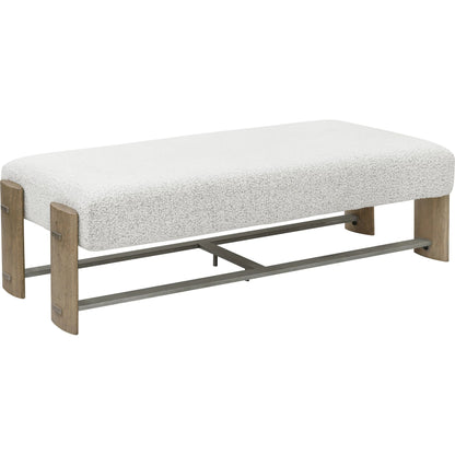 Modern Upholstered Ottoman Bench by Pulaski Furniture in light natural wood, gray metal. Made from oak veneers in a modern style.