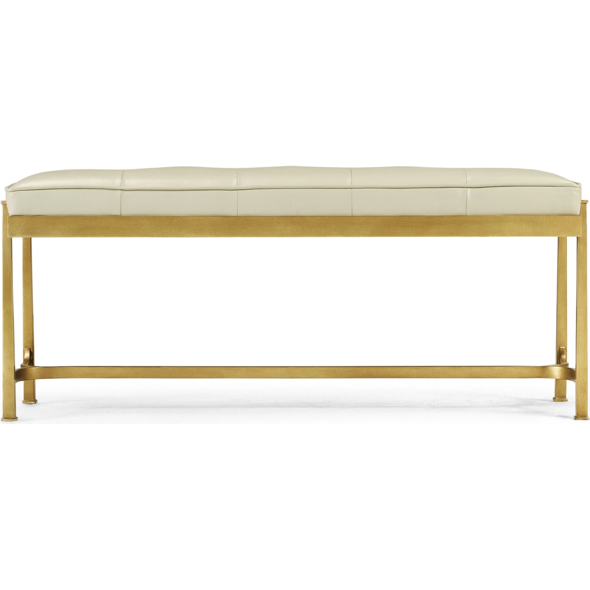 Luxe Gilded Iron & Cream Leather Bench by Jonathan Charles in gilded gold. Made from iron in a modern style.