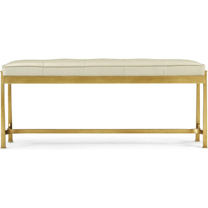 Luxe Gilded Iron & Cream Leather Bench by Jonathan Charles in gilded gold. Made from iron in a modern style.