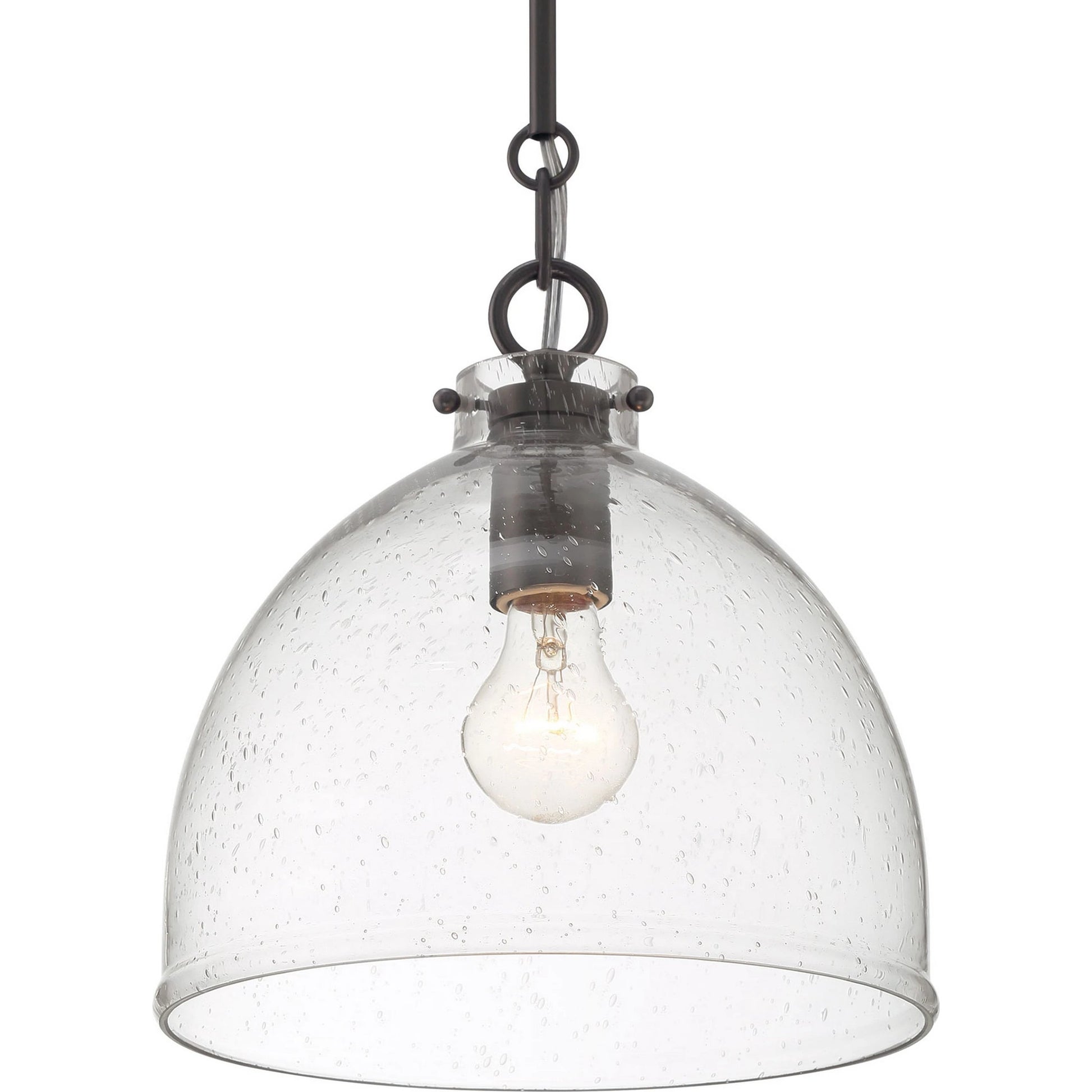 Quinn Seeded Glass 1-Light Pendant by Lumanity in antiqued brass. Made from metal, glass in a modern style.