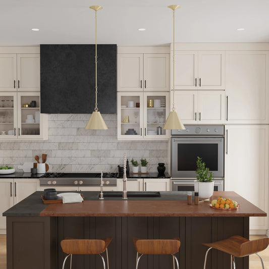 Lincoln Tapered Metal 11" Dome Pendant Light by Lumanity in antiqued brass. Made from metal in a modern style.