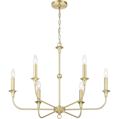 Charlotte Chandelier by Lumanity in classic satin brass. Made from iron in a modern style.