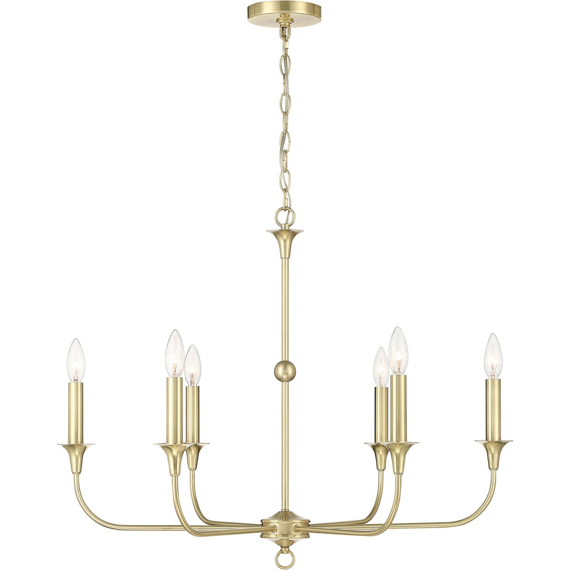 Charlotte Chandelier by Lumanity in classic satin brass. Made from iron in a modern style.