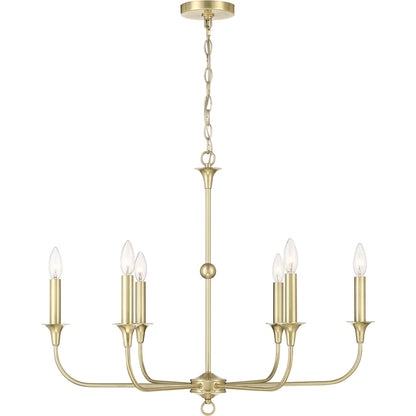 Charlotte Chandelier by Lumanity in classic satin brass. Made from iron in a modern style.