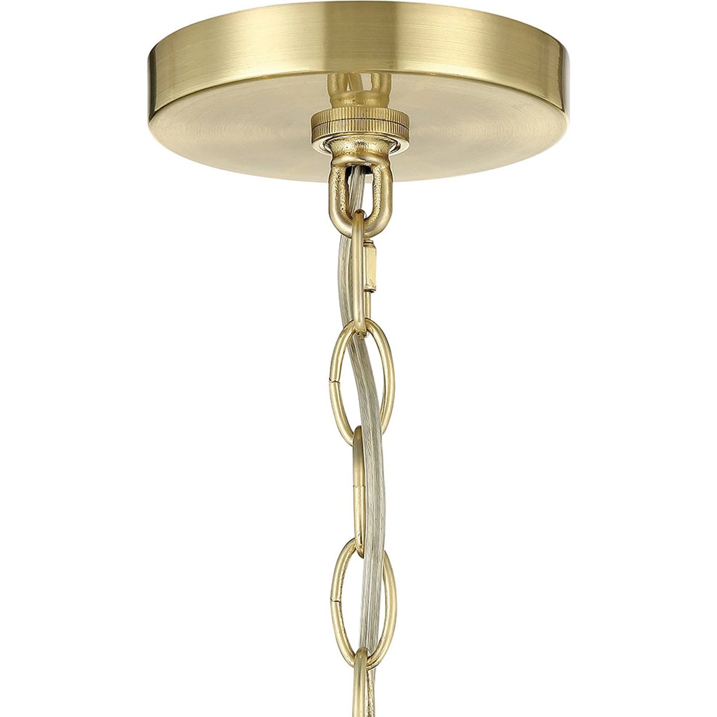 004 SI-1965965 | Closeup | Charlotte Chandelier by Lumanity in classic satin brass. Made from iron in a modern style.