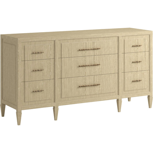 Eave Dresser by A.R.T. Furniture in sundrenched oak. Made from parawood solids, white oak veneer in a unique style.