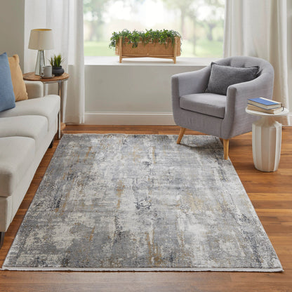Cadiz Rug - 3887F by Feizy in ivory, gray, gold. Made from viscose, acrylic in a unique style.