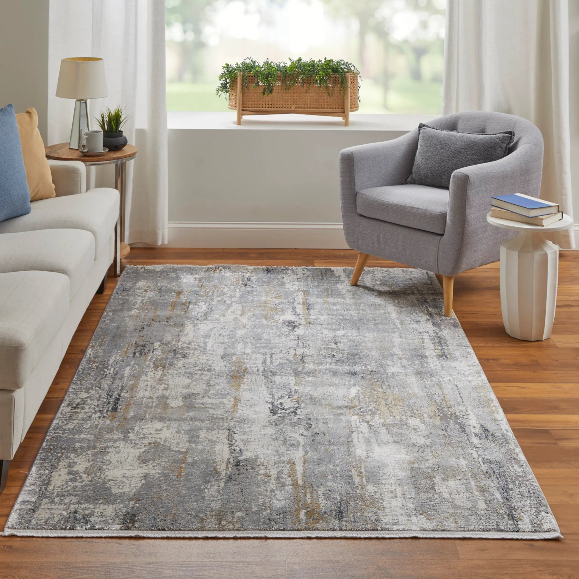Cadiz Rug - 3887F by Feizy in ivory, gray, gold. Made from viscose, acrylic in a unique style.