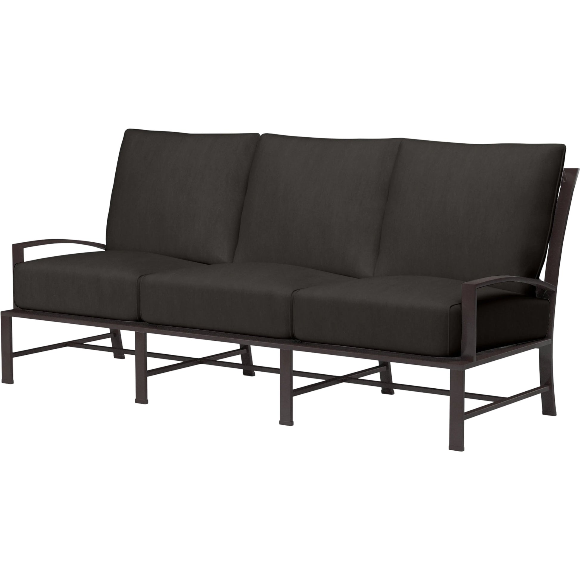 La Jolla Outdoor Sofa by Sunset West in browns. Made from aluminum in a modern style.