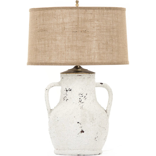 Scott Lamp by Zentique in burlap shade and ceramic. Made from ceramic in a cottage & farmhouse style.